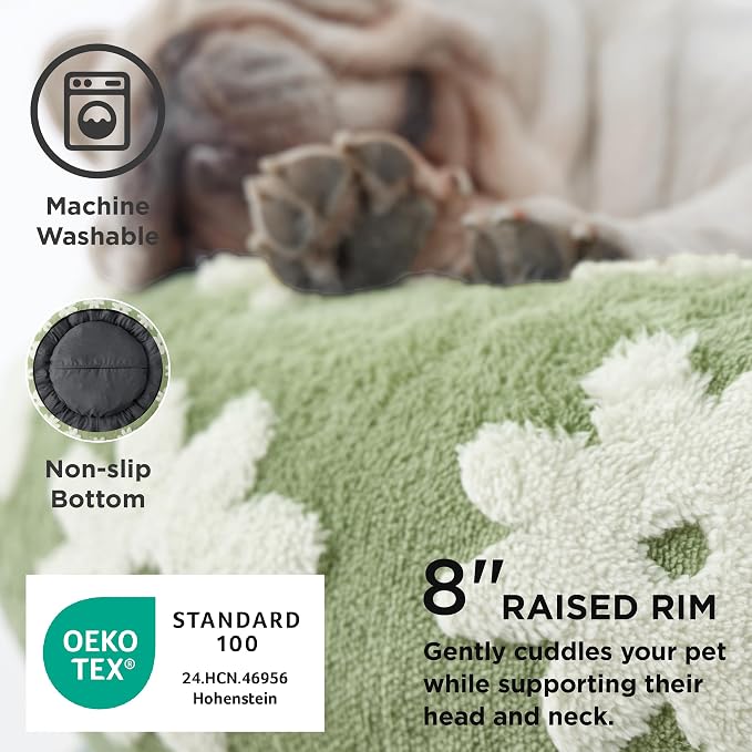 Lesure Shown on TV Donut Dog Beds Large Sized Dog - Round Pet Beds for Calming Puppy with Washable Cover, Orthopedic Modern Home Decor Bed with Jacquard Shaggy Plush & Anti Slip Bottom, 33 Inch,Green
