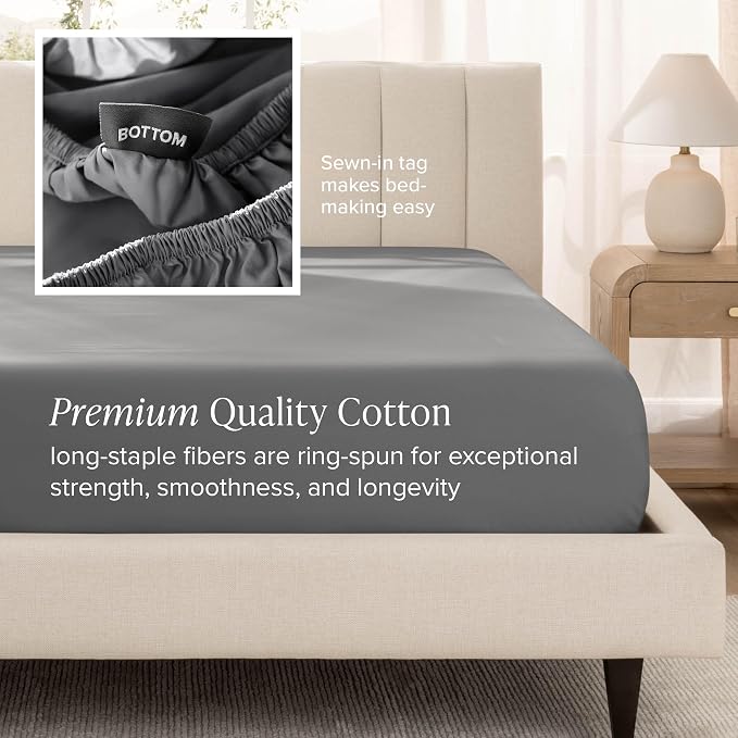 Bare Home 100% Organic Cotton King Sheet Set - 400 Thread Count - Smooth Sateen Weave - Breathable & Cooling - Hotel Luxury Set - Deep Pocket Bed Sheets (King, Grey)
