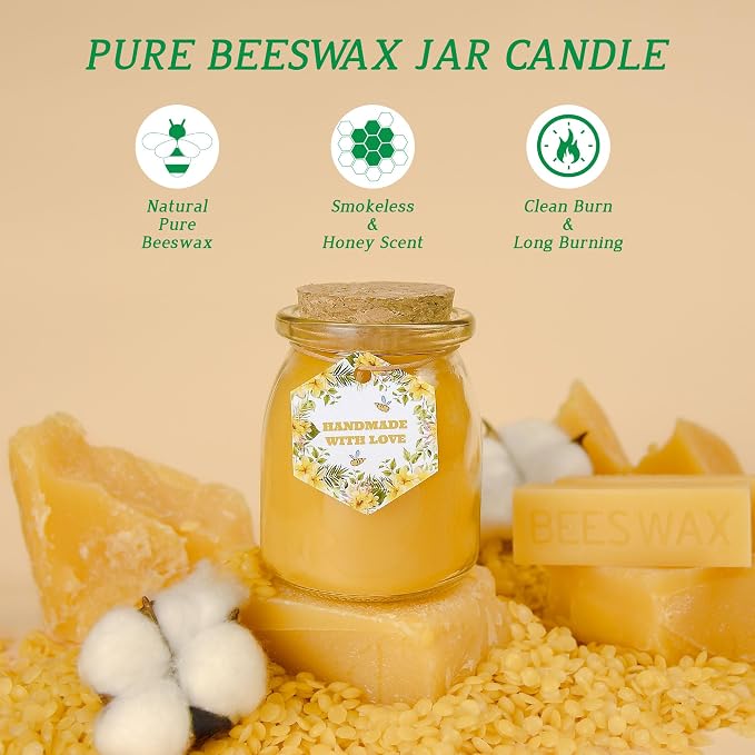 Natural Beewaxs Candles, Unscented Beewaxs Candles in Glass Cup, 6.8oz 32 Hours Long Lasting, Pure Cotton Wick and Stress Relief, Home Gifts（Yellow,2pcs）