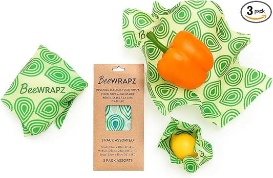 BeeWRAPZ Reusable Beeswax Wraps for Food | Eco Friendly & Organic | Eco-Friendly & Plastic-Free Food Storage | Biodegradable |Pack of 3 Beeswax Food Wraps for Wrapping Fruits & Vegetables (Green)