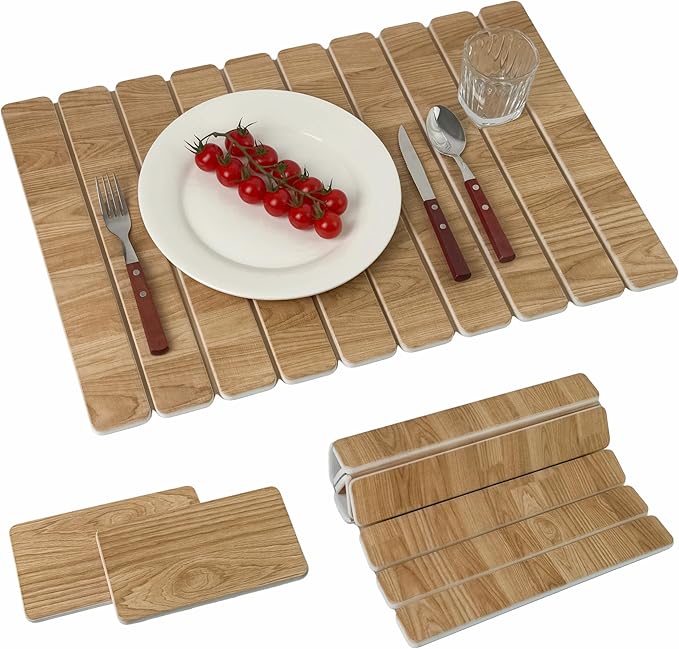 Stone Dish Drying Mat Set for Kitchen Counter, Diatomaceous Earth Quick Drying Mat (1*Large 23"×15.5" & 2*Small 7.5"×4") | Absorbent Kitchen Counter Mat for Dishes, Cups & Utensils (Wood Grain)