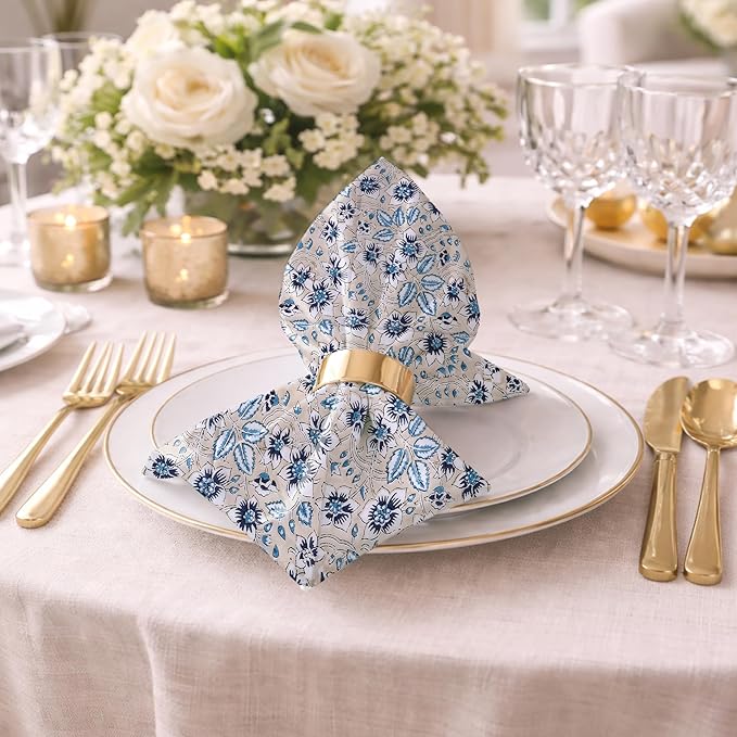 The Home Talk 100% Cotton Fall Cloth Designer Dinner Napkins, Handblock Print, Washable Durable Linen for Everyday Use Wedding Parties Outdoors Thanksgiving I 18 X 18 Inches I Set of 6 | Uday