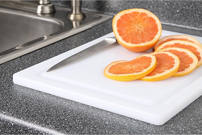 Dexas NSF Approved Poly Cutting Board with Juice Well, 12 x16 x 5/8", White