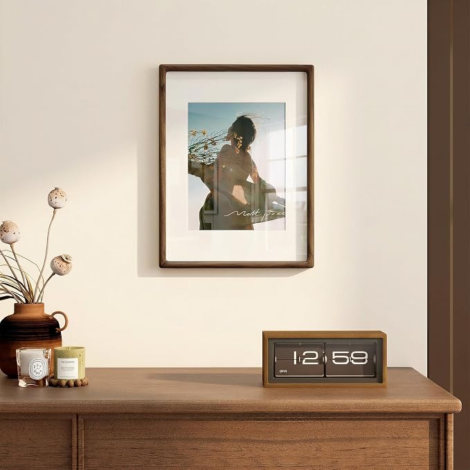 12x16 Picture Frame, USA-Sourced Walnut Wood Picture Frame 12 x 16 for Art & Poster Display, 12x16 Frame with High Tempered Glass, Wooden Frame Matted to 8.5x11 Photo Wall Mounted, 1 Pack