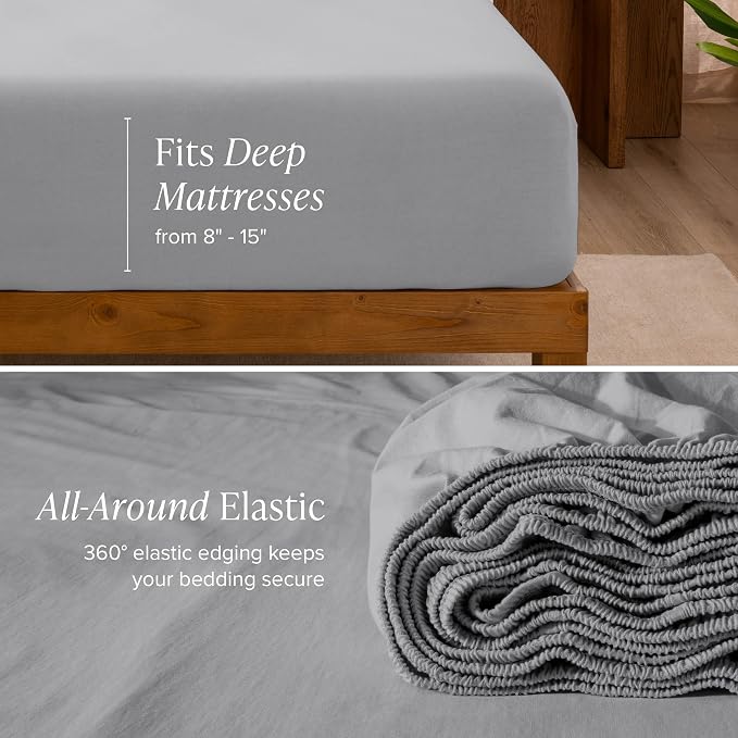 Bare Home 100% Organic Cotton Jersey Sheet Set, Ultra Soft, 100% Cotton - Sheet Set & Pillowcase - Deep Pocket Bed Sheets (TwinXL, Light Grey)