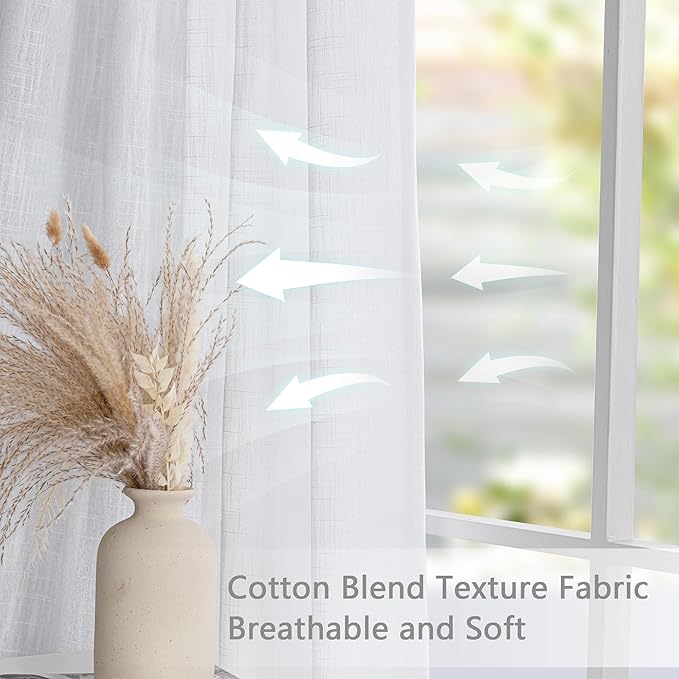 MYSKY HOME White Curtains for Living Room 1 Panel, Semi Sheer Curtains & Drapes Light Filtering Farmhouse Country Boho Style Back Tab Draperies for Sliding Glass Door (Customsize, White)