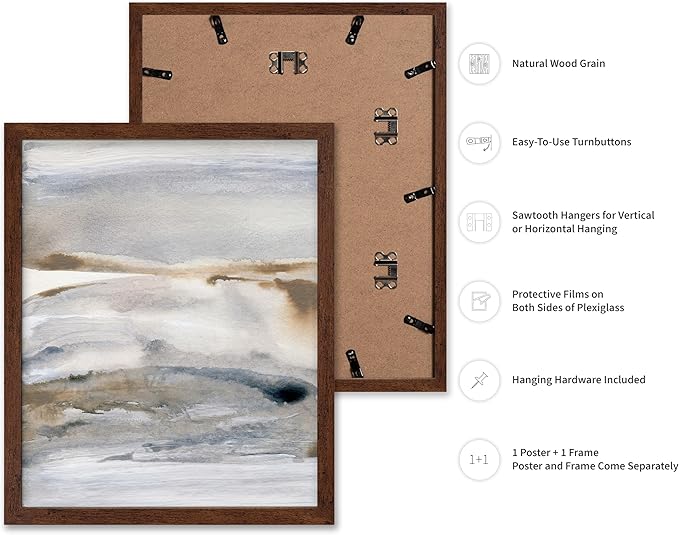Monem Art Neutral Abstract Watercolor Landscape Wall Art - Minimalist Earth Tone Contemporary Painting Poster - Modern Calm Aesthetic Art Print - 16x20 Brown Framed Wall Art by Mareike Bohmer