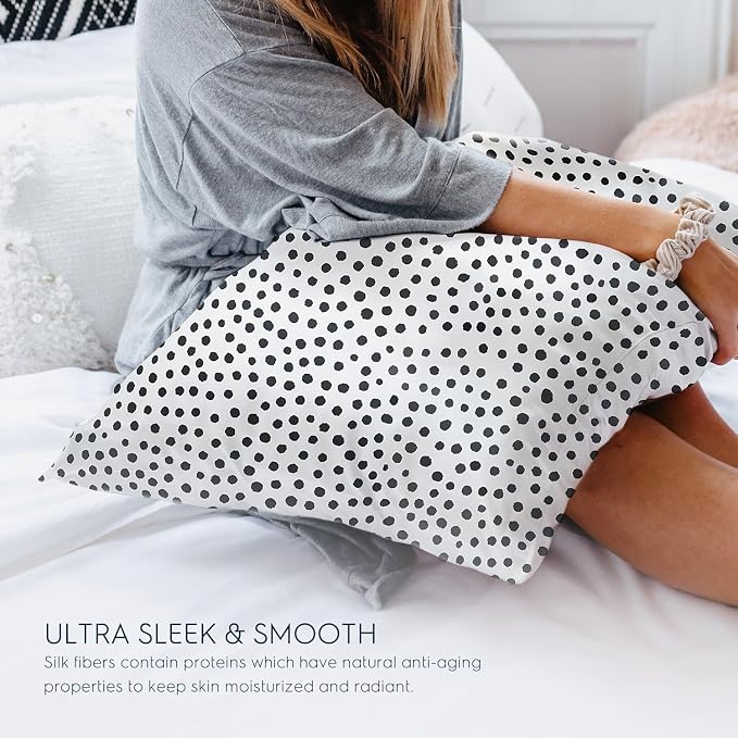 TAFTS 22mm 100% Pure Mulberry 6A Silk Pillowcase for Hair & Skin with Envelope Closure, Cooling, Natural, Organic, Double Sided Silk Pillow Case (Polk SPOT, Queen Size, 20"x30")