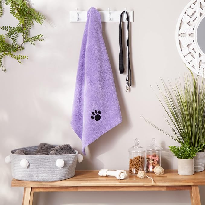Bone Dry Pet Grooming Microfiber Towel, Embroidered Collection, X-Large,41x23.5, Lavender (Pack of 12)