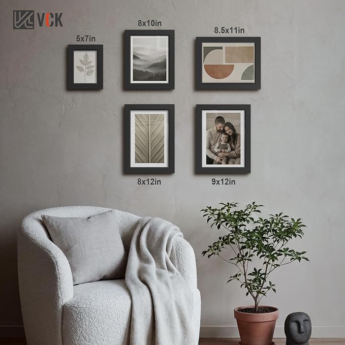 VCK 8x12 Picture Frame Black - 4 Pack, Gallery-Quality Wood Poster Frames, 1.1-Inch Wide Border, Polished Plexiglass, Vertical or Horizontal Wall & Tabletop