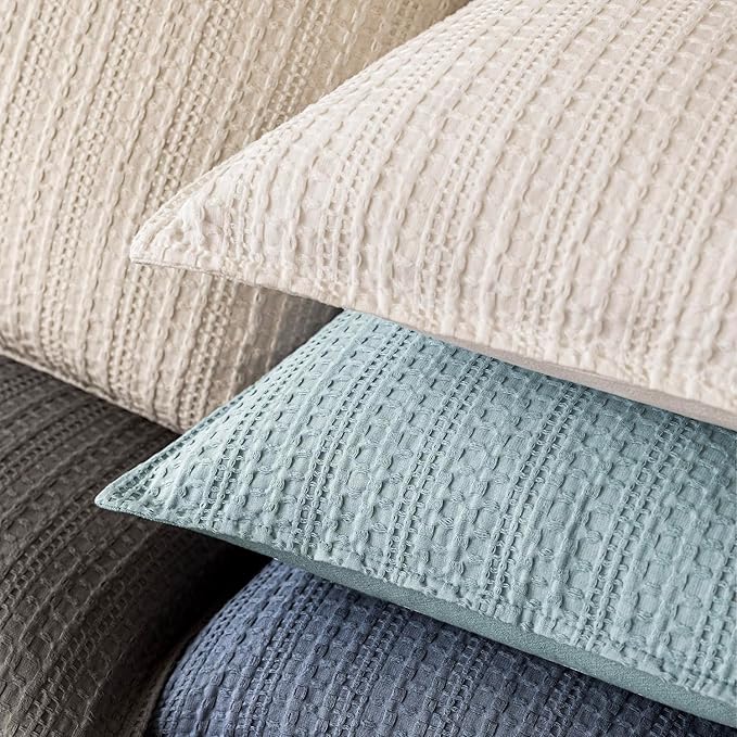 Foindtower Set of 2 Decorative Cotton Waffle Weave Throw Pillow Covers Euro Shams Cushion Covers Accent European Pillowcase for Bed Couch Sofa Bedroom Living Room Home Decor 26×26 Inch Light Blue