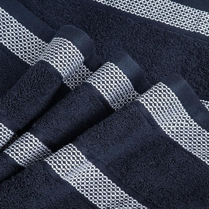 CASA COPENHAGEN Solitaire 6Pcs 100% Egyptian Cotton Large Designer Towels Gift Set- Navy Blue - White, 600GSM, 2Bath 2Hand 2Washcloths, Bath Towels for Bathroom Set for Women & Men