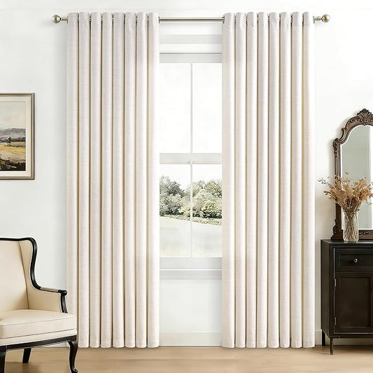 84 Inch Length 2 Panels Set Natural Linen Curtains Ivory Cream Colored Light Filtering Semi Sheer Grommet Drapes Thick Linen Privacy Non-See-Through Curtain for Living Room 52x84