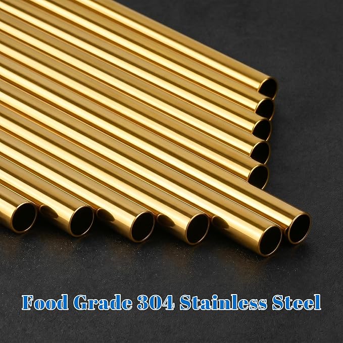 Tomorotec 8PCS Stainless Steel Straws Fit for 40oz Stanley Tumblers, Gold | 12" Reusable Drinking Straws with Brush, 4 Bent & 4 Straight Straw for Smoothies, Milkshakes, Iced Coffee, Dishwasher Safe