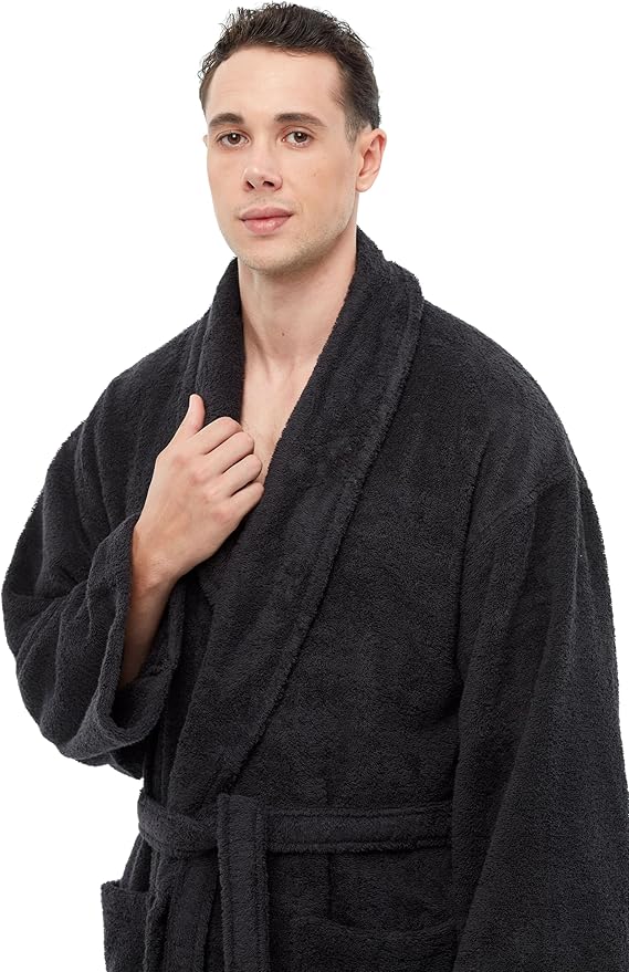 Arus Men's Shawl Collar Robe, Turkish Terry Cotton Bathrobe with Regular and Full Length Options