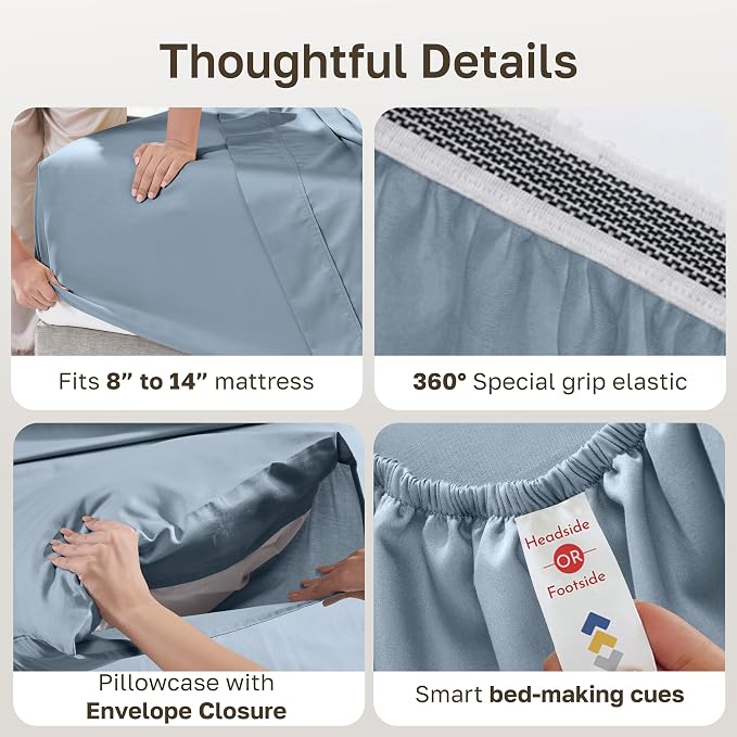 California Design Den Pack of 2 Twin Bed Sheets Set - 100% Organic Cotton, Crisp Percale, Deep Pocket Twin Sheet Set, Lightweight Bedding Set - Blue Hydrangea