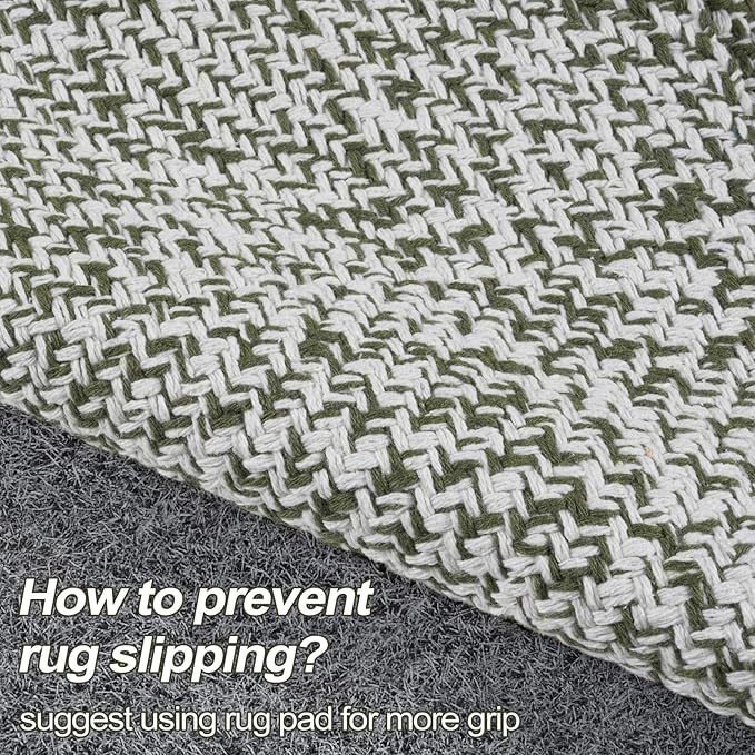 LEEVAN Hallway Runner Rug 2.6' x 8', Green Braided Kitchen Runner Rugs, Washable Woven Reverisible Bathroom Runners, Farmhouse Entryway Rug, Low-Profile Floor Carpet for Doorway/Laundry Room/Bedroom