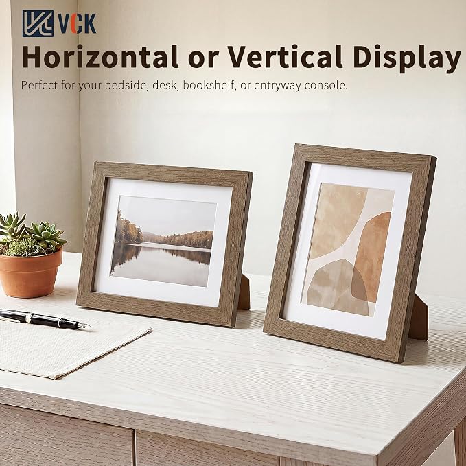 VCK 8x10 Picture Frames Walnut 3 Pack, Wide Border Wood, Tempered Glass, Display 5x7 Poster Photo with Mat or 8 x 10 Without, for Home, Office, Gallery, Woodgrain Series, Tabletop & Wall Hanging