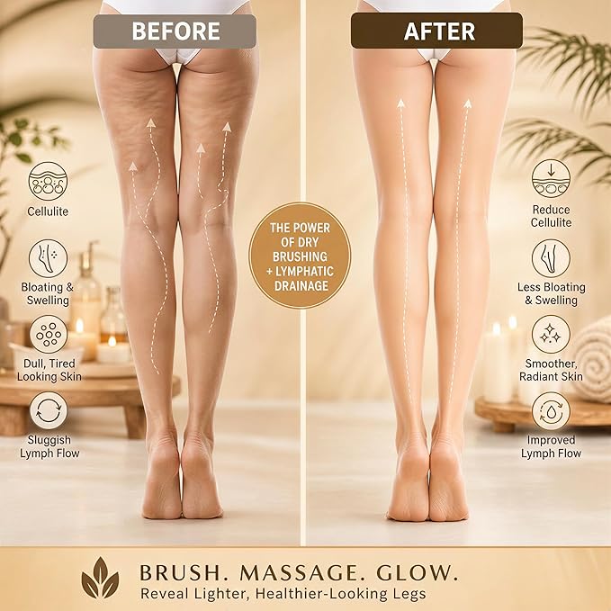 Zeutch Premium Dry Brushing Body Brush Set for Lymphatic Drainage and Cellulite Treatment, Boar Bristle Long Handle Face Cleansing Brush for A Glowing Skin, 5 Pack