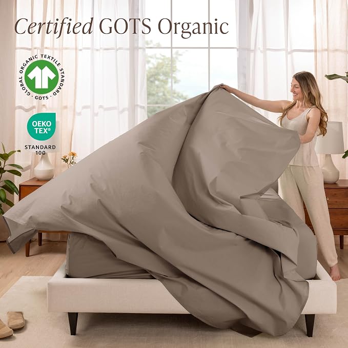 Bare Home 100% Organic Cotton Twin XL Sheet Set - Crisp Percale Weave - Lightweight & Breathable - Bedding Sheets & Pillowcases (Twin XL, Taupe)