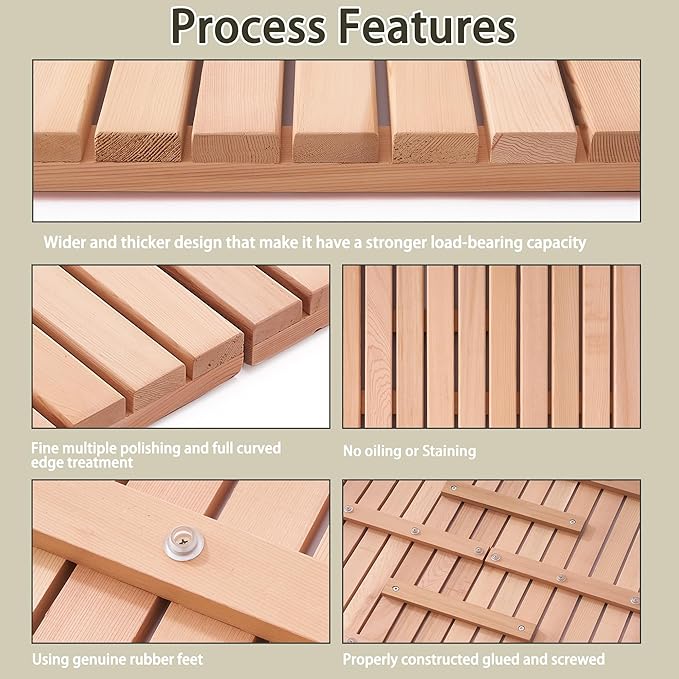 bingaai Cedar Wood Bath Mat 48 × 23.6 in, Wooden Bath Mats, Cedar Wood Shower Mat, Shower Stall Mat Non-Slip for Bathroom Bathtub Spa Sauna Garden Home, Wooden Floor Mat Large for Indoor and Outdoor