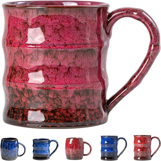 Rustic Red Ceramic Coffee Mug 15oz – Handcrafted Unique Gift for Coffee Lovers, Comfortable Large Handle, Dishwasher Safe