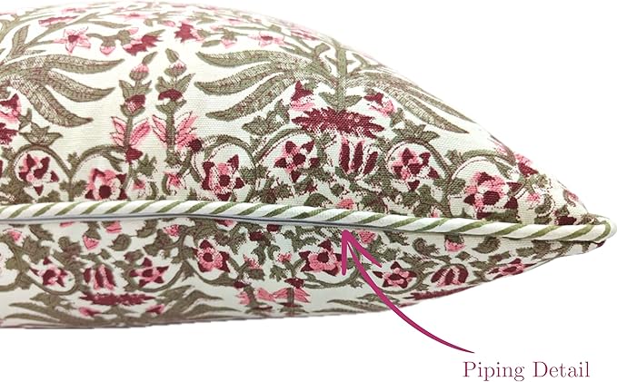 ATOSII Block Print Throw Pillow Covers, 18" X 18" - Set of 2, Decorative Couch Pillows for Living Room Bed Sofa, 100% Cotton Canvas Pillow Case for Home Decor & Outdoors, Preppy Throws - Nargis Pink