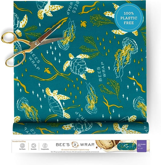 Bee's Wrap Beeswax Wraps for Food - Cut to Size 14x52" Beeswax Wrap Roll - Plastic Free Made in USA Reusable Natural Food Wrap - Ocean