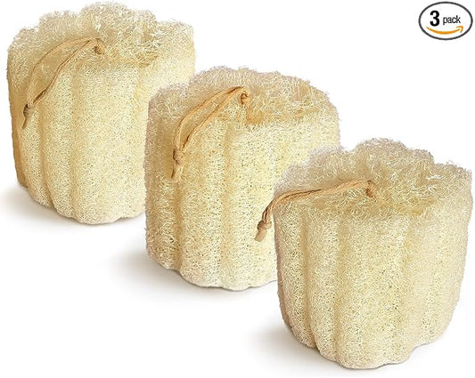 Natural Shower Loofah Sponge, Bath Exfoliating Loofa Body Scrubber, 5.5 “Soft and Easy Foaming Spa Lufa Sponges (3 Pack)