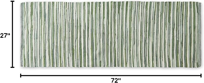 DII Chindi Home Collection Cotton Handwoven Slim Stripe Area Rag Rug, Runner, 2' 3" x6', Jadeite
