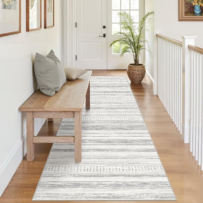 Tortania Area Rug 3x10 Runner Rugs - Washable Soft Neutral Boho Moroccan Farmhouse Rug Indoor Floor Carpet for Living Room Bedroom Kitchen Entryway Under Dining Table Home Office Decor - Light Grey