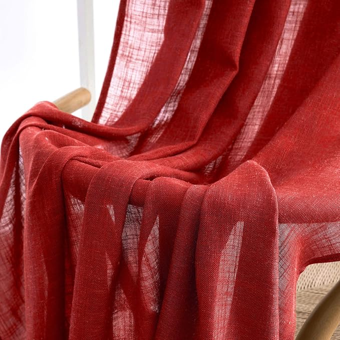 MIULEE Red Linen Curtains 108 Inches Long for Bedroom Living Room, Soft Thick Linen Textured Window Drapes Semi Sheer Light Filtering Back Tab Rod Pocket Burlap Look Christmas Decor, 2 Panels