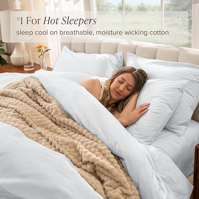 Bare Home 100% Organic Cotton Queen Duvet Cover Set - Crisp Percale Weave - Lightweight & Breathable - Cooling Duvet Cover Set (Queen, White)