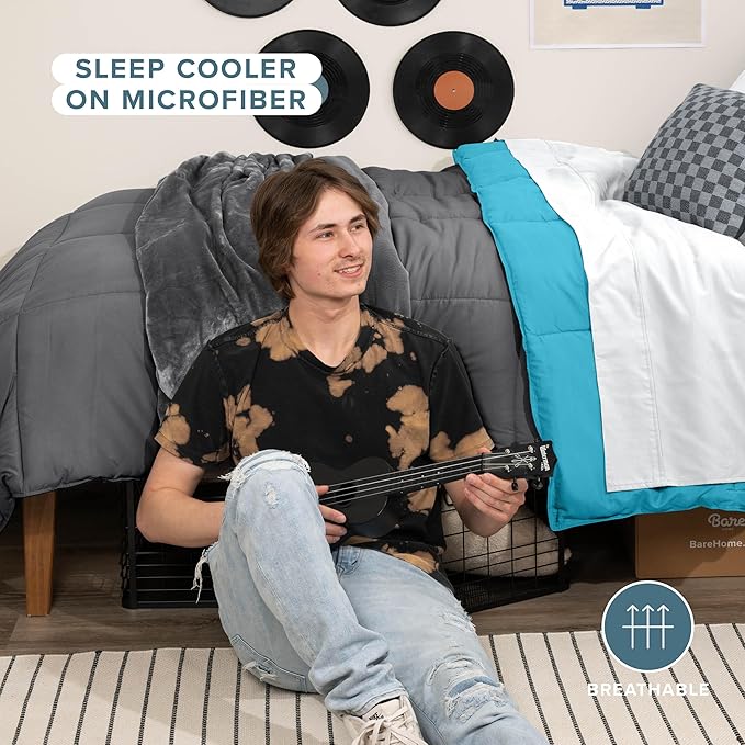 Bare Home Twin/Twin Extra Long Comforter - Reversible Colors - Goose Down Alternative - Ultra-Soft - Premium 1800 Series - All Season Warmth - Bedding Comforter (Twin/Twin XL, Grey/Aqua)