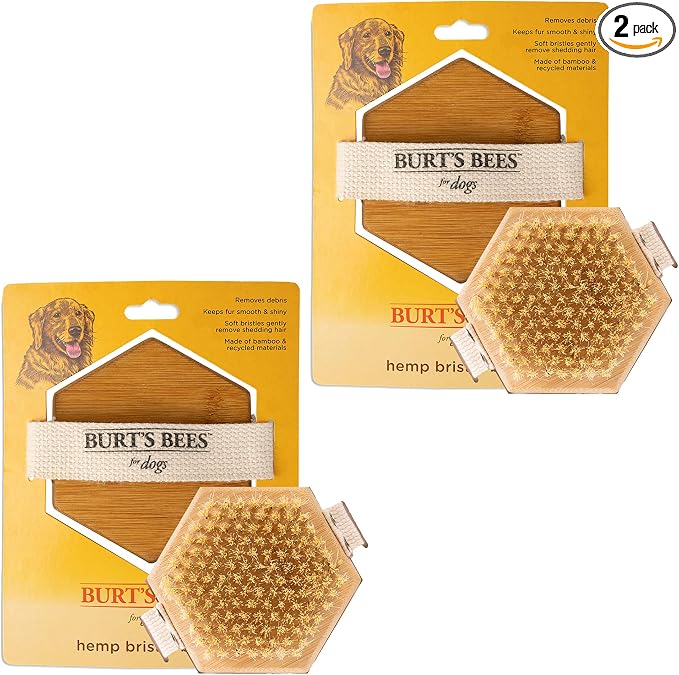 Burt's Bees for Pets Palm Brush with Hemp Bristles for Large Dogs, Ergonomic Handle Reduces Wrist Stress, Removes Dirt and Debris, Ideal for Daily Grooming, Made of Bamboo & Recycled Materials - 2 Pk