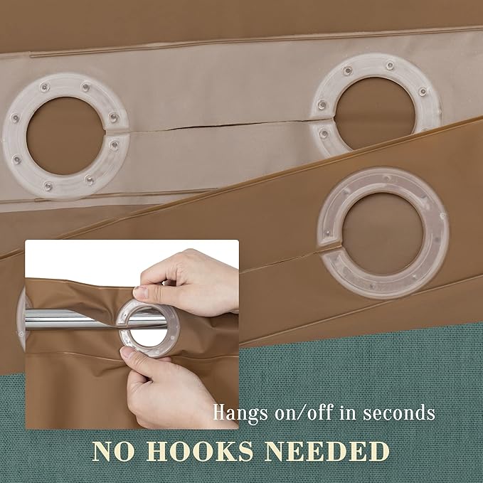 No Hook PEVA Shower Curtain or Liner - 8G Heavy Duty Brown Bathroom Shower Curtain No Hooks Required, Waterproof Plastic & PVC Free, Standard Size 71 x 74, Brown