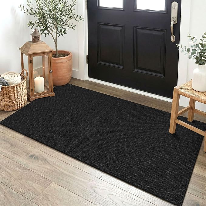EARTHALL Woven Runner Rug 2x4 Ft Washable Runners for Hallways Cotton Non Slip Eentryway Runner Braided Indoor Floor Carpet for Kitchen, Hallway, Kitchen, Doormat, Black/Grey