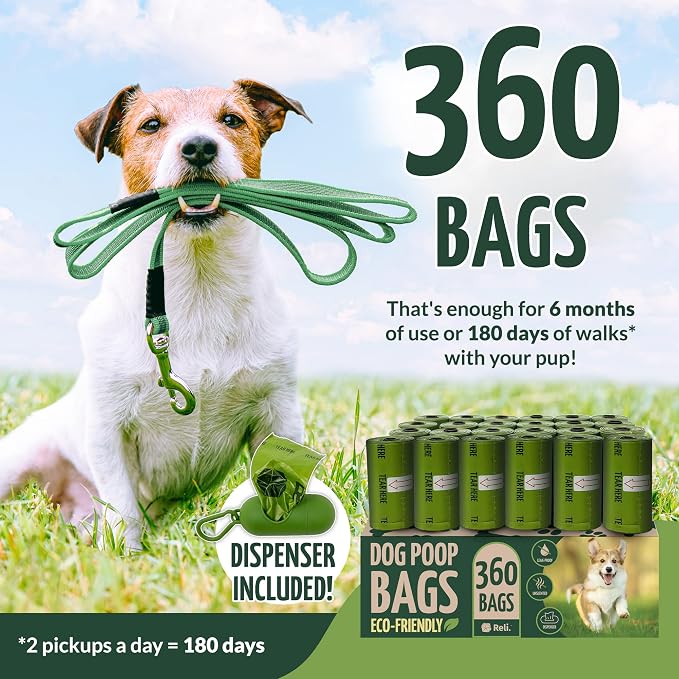 Reli. Poop Bags Rolls | Dog Poop Bags for Dogs (360 Count) | Biodegradable | Leak-Proof | 9x13" | Green Dispenser