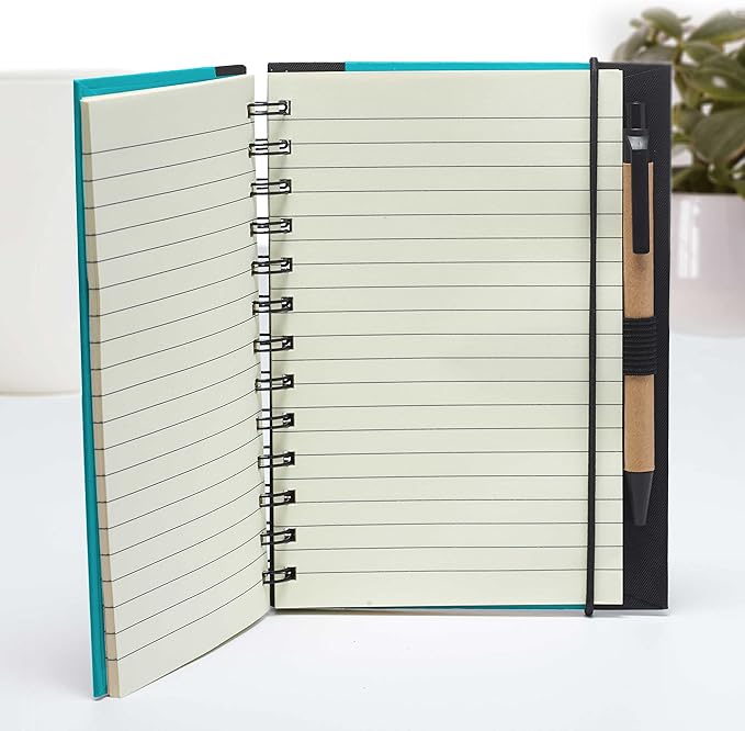 DISCOUNT PROMOS Eco Block Notebooks with Pens Set of 10, Bulk Pack - Perfect for School, Office, Business, Home - Aqua