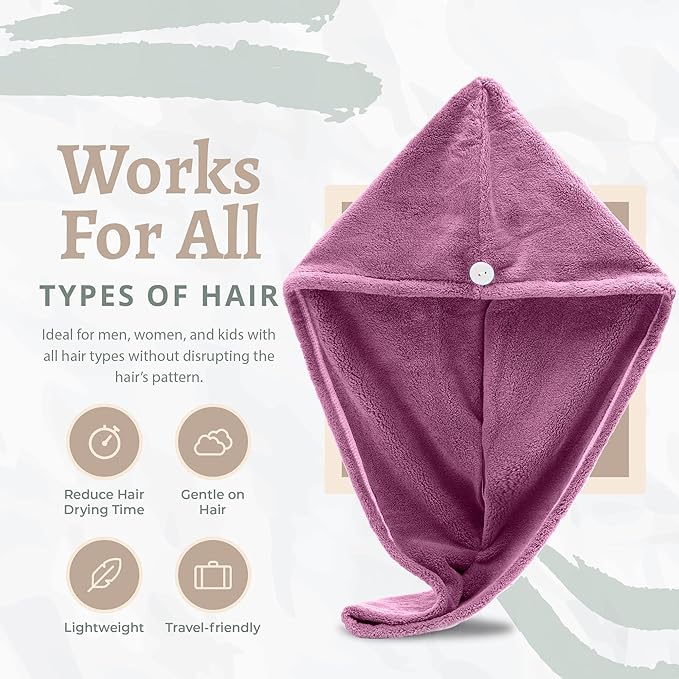 Microfiber Hair Towel Wrap, Hair Turban Towel Super Absorbent Twist Turban Dry Hair Caps with Buttons Bath Loop Fasten Salon Dry Hair Hat