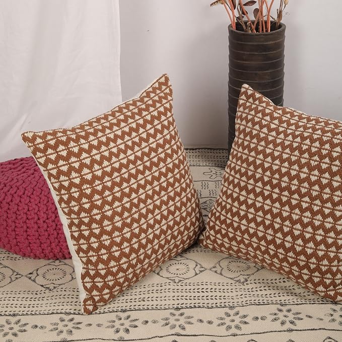 Trade Star Set of 2 Pillow Covers Cotton Decorative Throw Pillow Case Handloomed Cushion Covers Premium Quality Pillow Sham Farmhouse Decor 20x20 Inches
