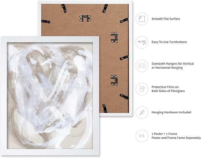 Monem Art Neutral Beige Abstract Brushstroke Painting Print - Scandinavian Minimalist Modern Art Poster - Wall Decor for Living Room or Bedroom - 12x16 White Framed Wall Art by Mareike Bohmer