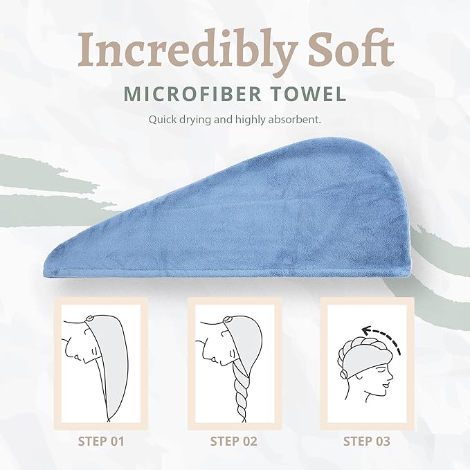 Microfiber Hair Towel Wrap Super Absorbent Twist Turban Dry Hair Cap with Button Fasten