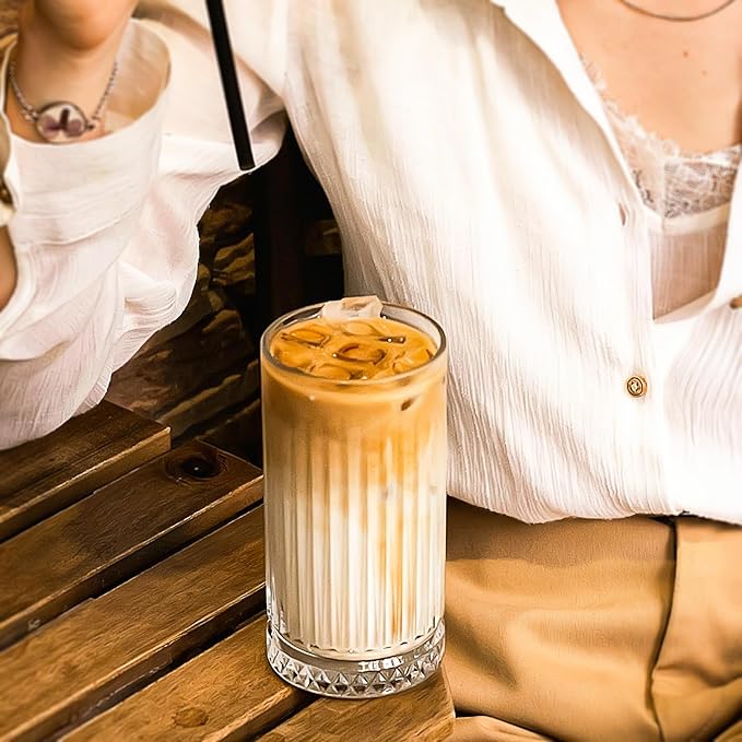 Highball Glasses Set of 6-14 oz Tall Glasses Drinking Set - Elegant Glassware Drinking Glasses for Water, Ice Coffee, Cocktail, Cold Beverage