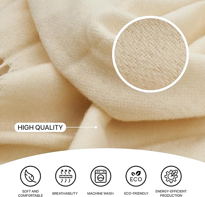 | Wool Blanket/Throw | 100% New Zealand Wool | Perfect for Home and Outdoors | Virgin Wool Throw with Fringes 67"x79" (170 x 200 cm)