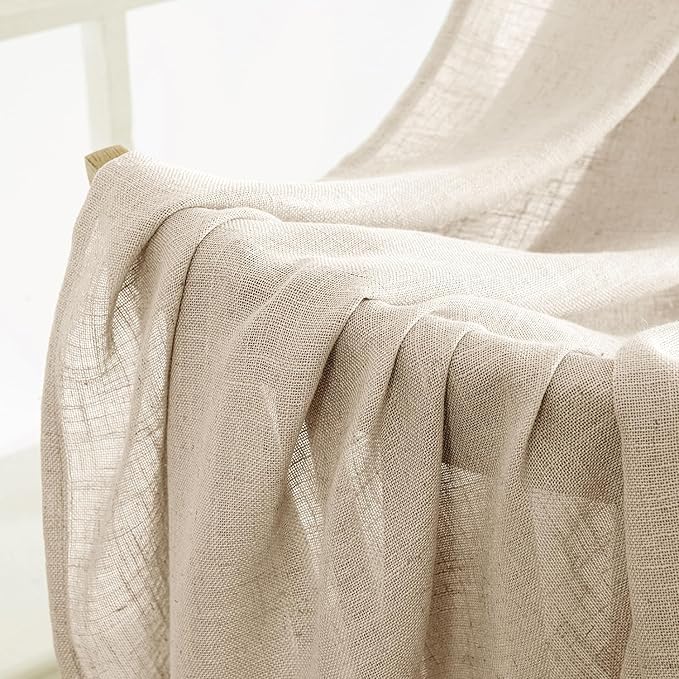 MIULEE Light Taupe Linen Curtains 90 Inch Long 2 Panels for Bedroom Living Room, Soft Linen Textured Window Drapes Semi Sheer Light Filtering Back Tab Rod Pocket Farmhouse Modern Burlap Look Decor