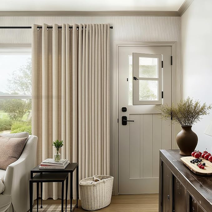 Sand Beige Linen Curtains 84 Inch Length 2 Panels for Living Room Bedroom Grommet Burlap Flax Drape Semi Sheer Light Filtering Privacy Neutral Rustic Farmhouse Window Curtain 84 Inches Long Oatmeal