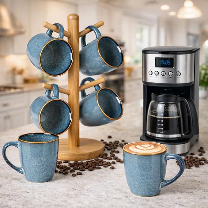 GBHOME Ceramic Coffee Mugs Set of 4, 12oz Stoneware Coffee Mugs Set For Dad Mom Women MEN, Light Weight Ceramic Coffee Cups for Latte/Tea/Beer/Hot Cocoa, Dishwasher & Microwave Safe