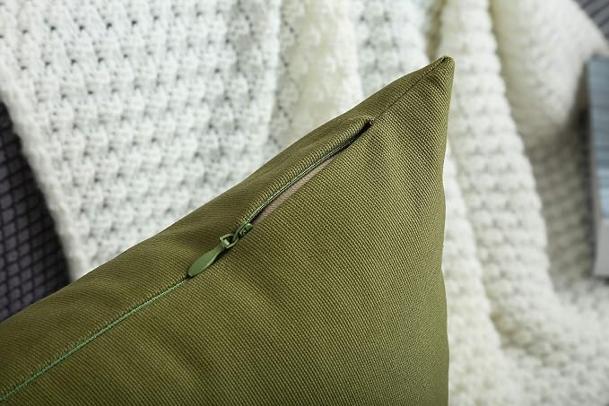 TangDepot 100% Cotton Solid Throw Pillow Cover 18x18 Olive Green | 100% cotton, same-color zip, machine wash & air dry. For living room, bedroom, office, car. 42 colors, 245 sizes. Cover only.