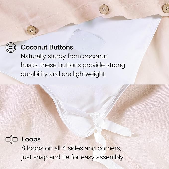 SIJO Premium Stone Washed Organic French Linen Duvet Cover, GOTS Certified Organic, Small Batch Sourced from Normandy, Best Cooling Linen Sheet Award by Sleep Foundation (Blush, King/Cal King)